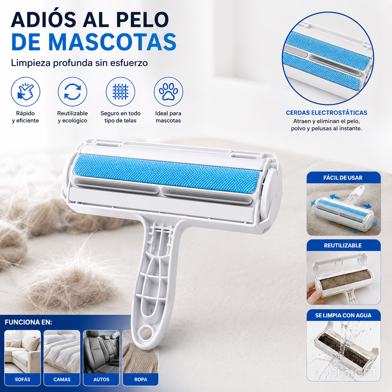 Cepillo para limpiar los pelos de tus mascotas.